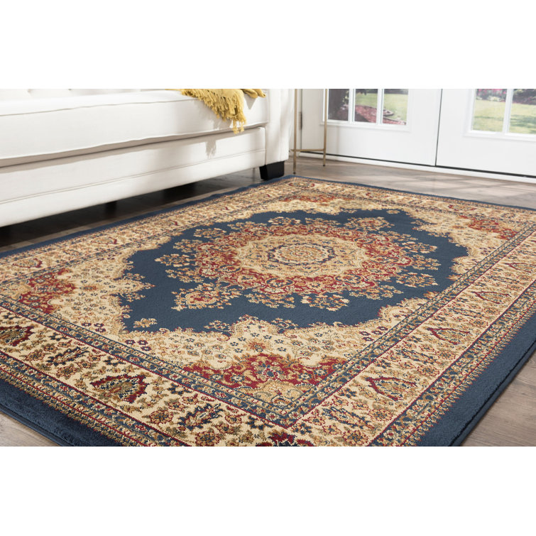 Astoria Grand Clarence Power Loom Performance Navy Blue/Beige Rug